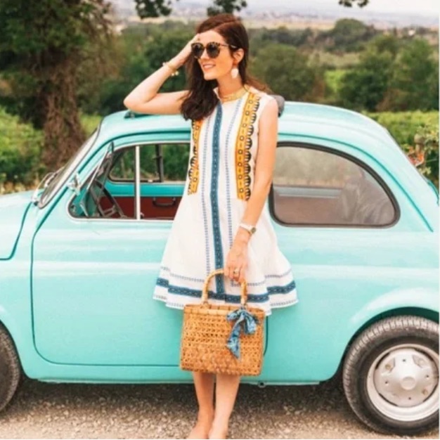 Tory Burch Adrienne Cream And Blue Sleeveless Mini Sundress